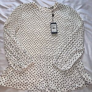 Adrianna Papell Black and White Heart Print Blouse Size Large